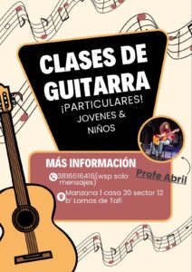 Flyer de las clases de guitarra en Lomas de Tafí dictadas por la Profe Abril